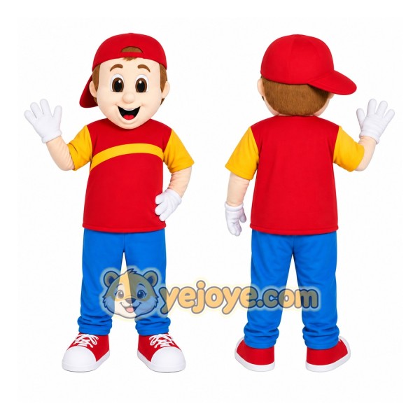 Red Cap Boy Mascot Costume