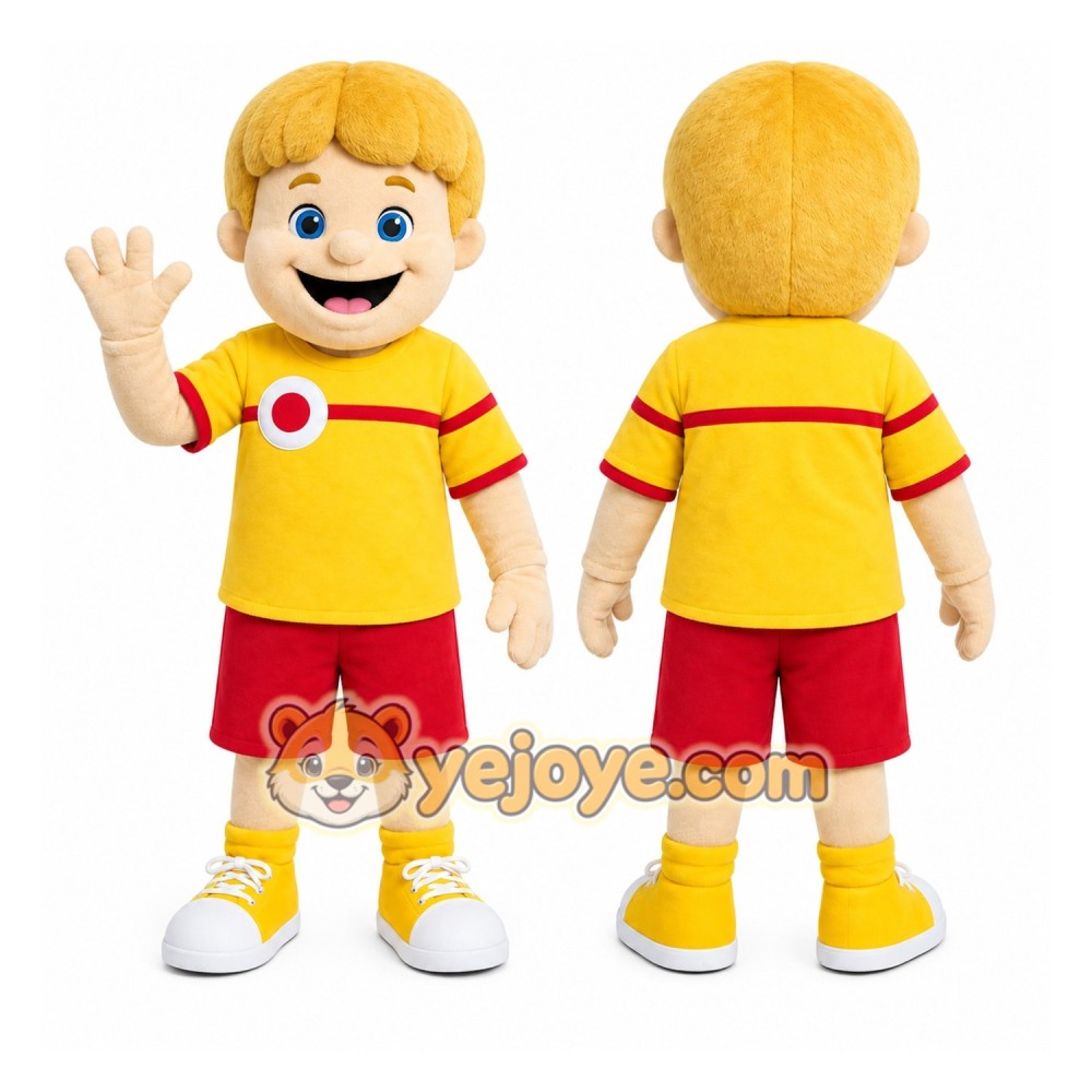 Yellow Shirt Boy Mascot Costume Yellow Shirt Boy Mascot Costume