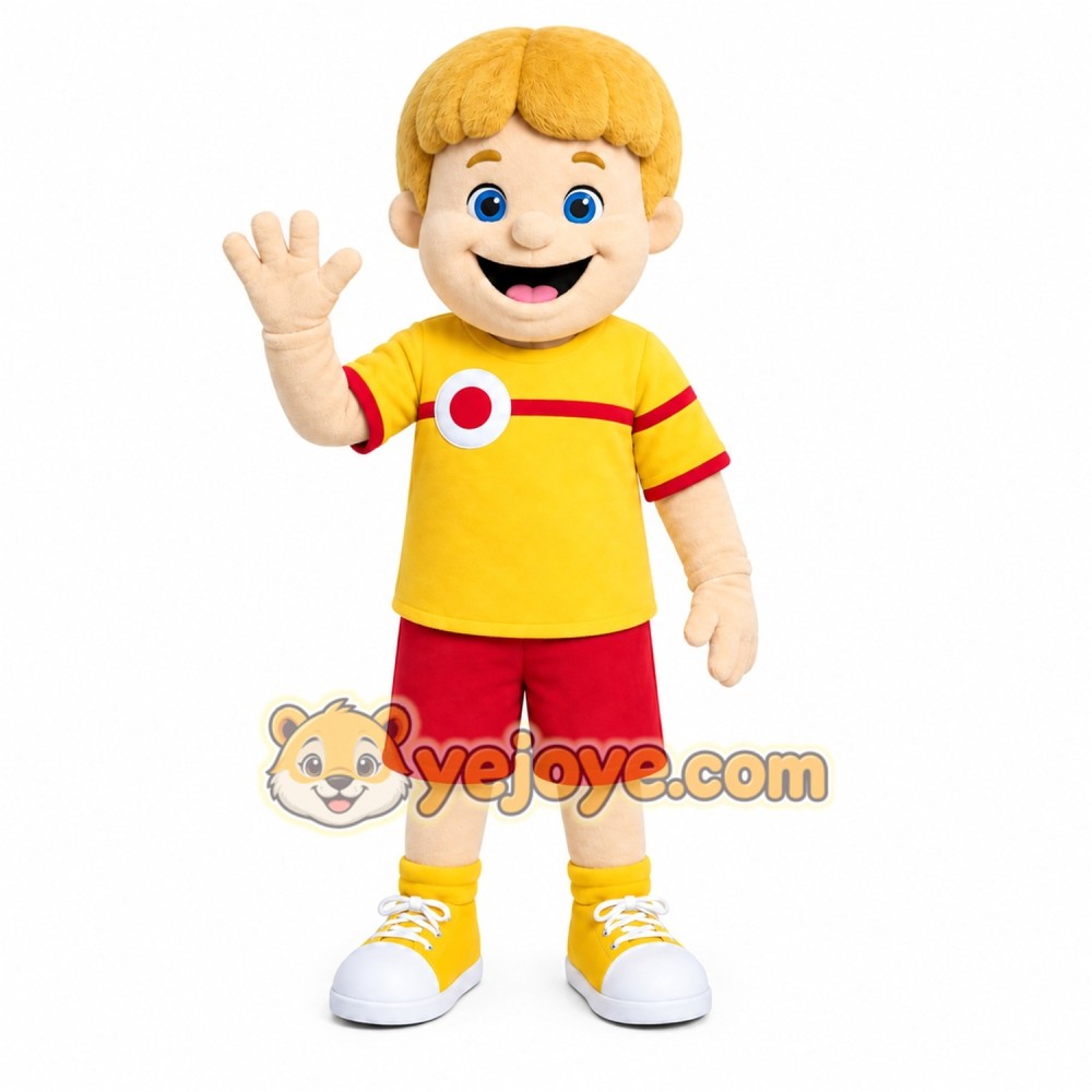 Yellow Shirt Boy Mascot Costume Yellow Shirt Boy Mascot Costume
