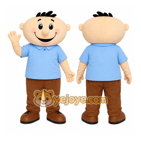 Blue Shirt Boy Mascot Costume