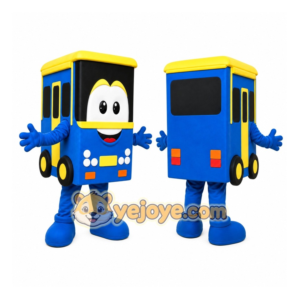Blue Bus Mascot Costume Blue Bus Mascot Costume