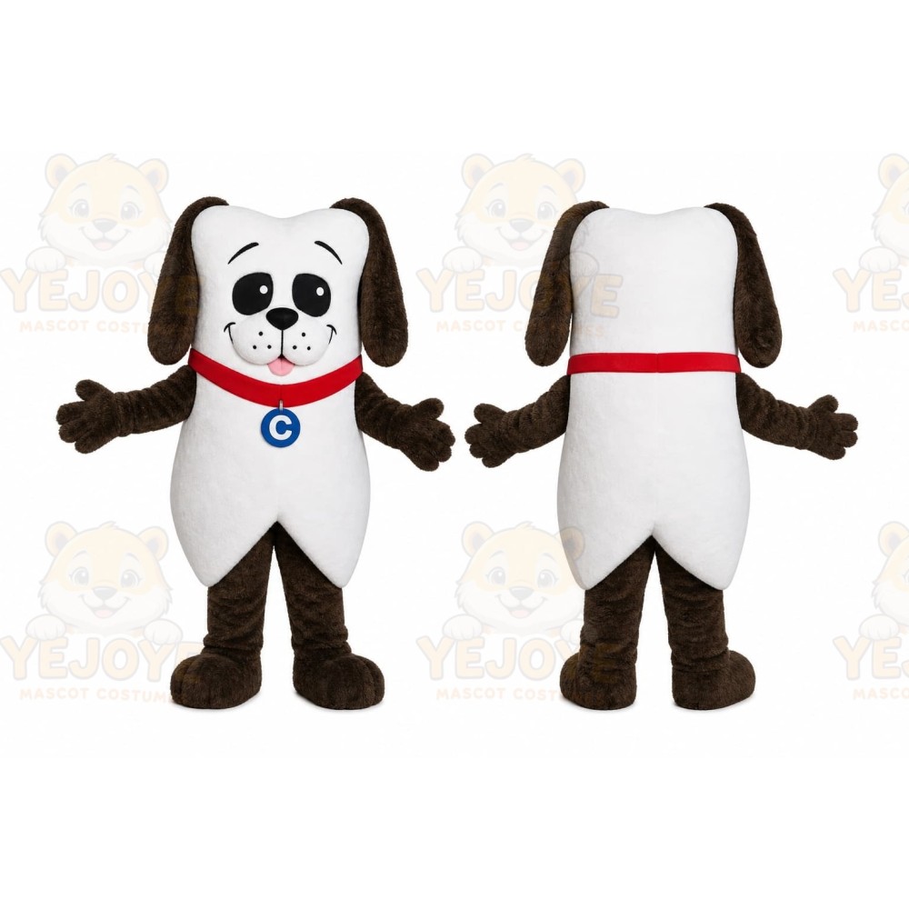 White Brown Puppy Mascot Costume