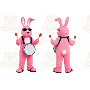 Pink Bunny Drummer Mascot Costume