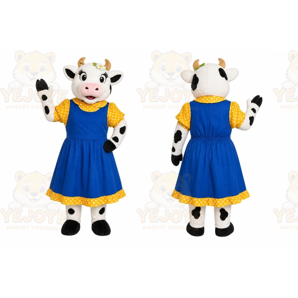 Cute Cow Mascot Costume with Blue Dress