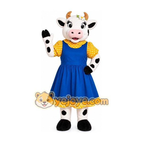 Cute Cow Mascot Costume with Blue Dress Cute Cow Mascot Costume with Blue Dress