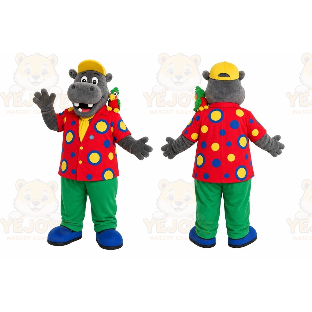 Colorful Clown Suit Hippo Mascot Costume