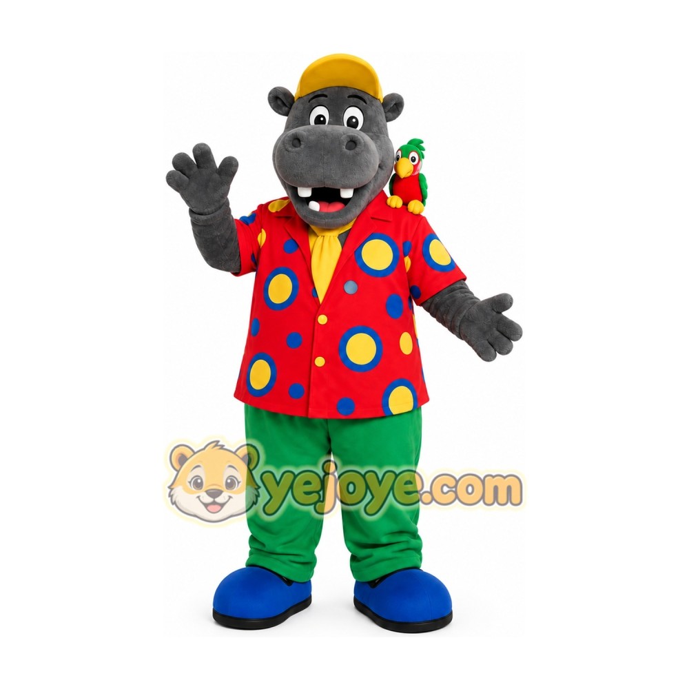 Colorful Clown Suit Hippo Mascot Costume Colorful Clown Suit Hippo Mascot Costume