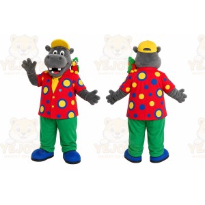 Colorful Clown Suit Hippo Mascot Costume