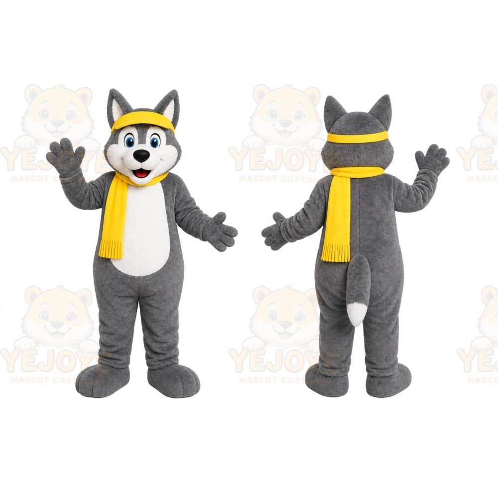 Gray Husky Scarf Mascot Costume