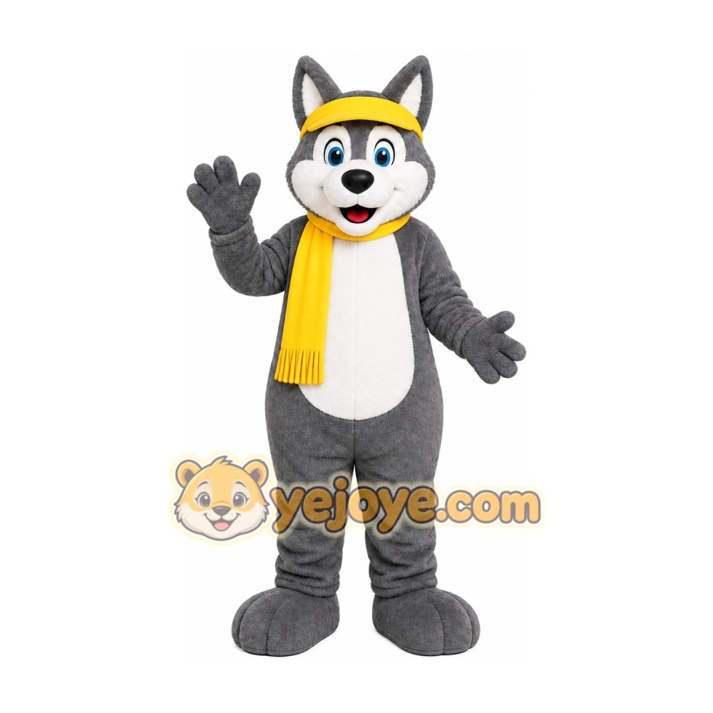 Gray Husky Scarf Mascot Costume Gray Husky Scarf Mascot Costume
