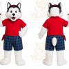 White Husky Red Shirt Mascot Costume