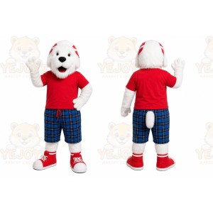 White Dog Red Shirt Mascot Costume