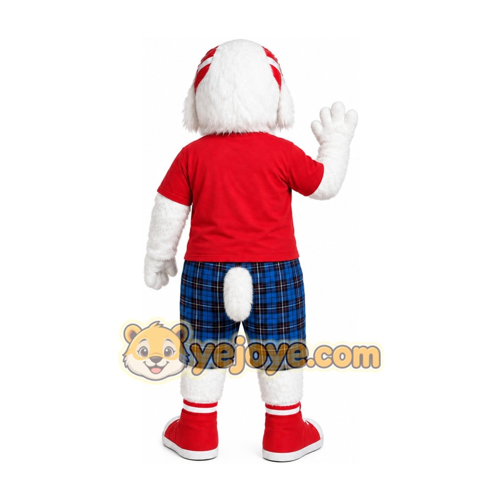 White Dog Red Shirt Mascot Costume White Dog Red Shirt Mascot Costume