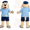 Beige Dog Blue Shirt Mascot Costume
