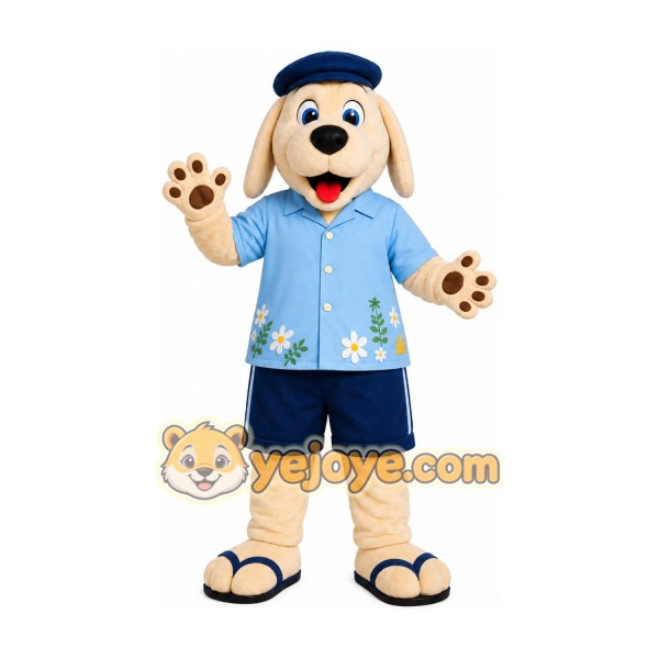 Beige Dog Blue Shirt Mascot Costume