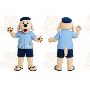 Beige Dog Blue Shirt Mascot Costume