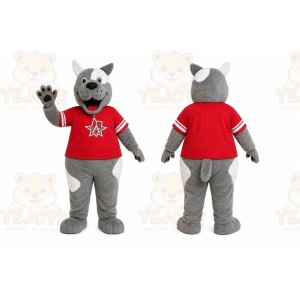 Gray Dog Red Shirt Mascot Costume