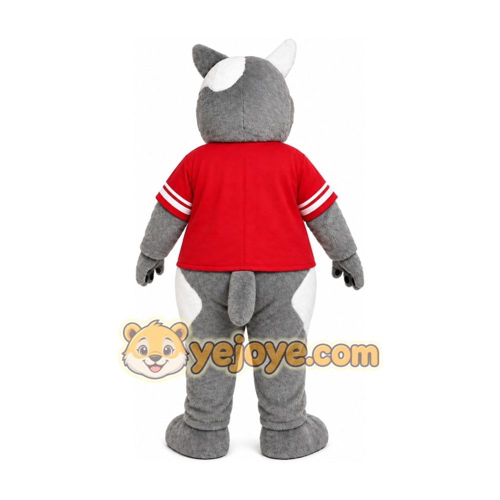 Gray Dog Red Shirt Mascot Costume