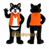 Black Fox Orange Vest Mascot Costume Black Fox Orange Vest Mascot Costume