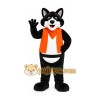 Black Fox Orange Vest Mascot Costume Black Fox Orange Vest Mascot Costume
