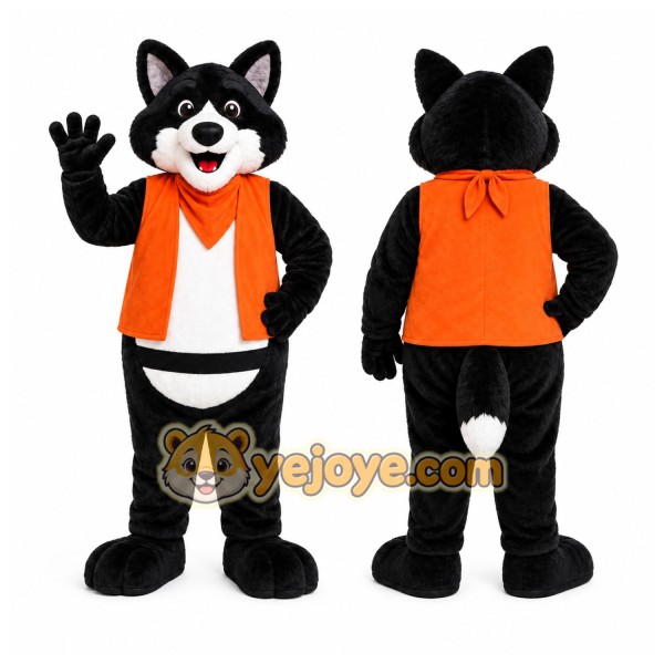 Black Fox Orange Vest Mascot Costume