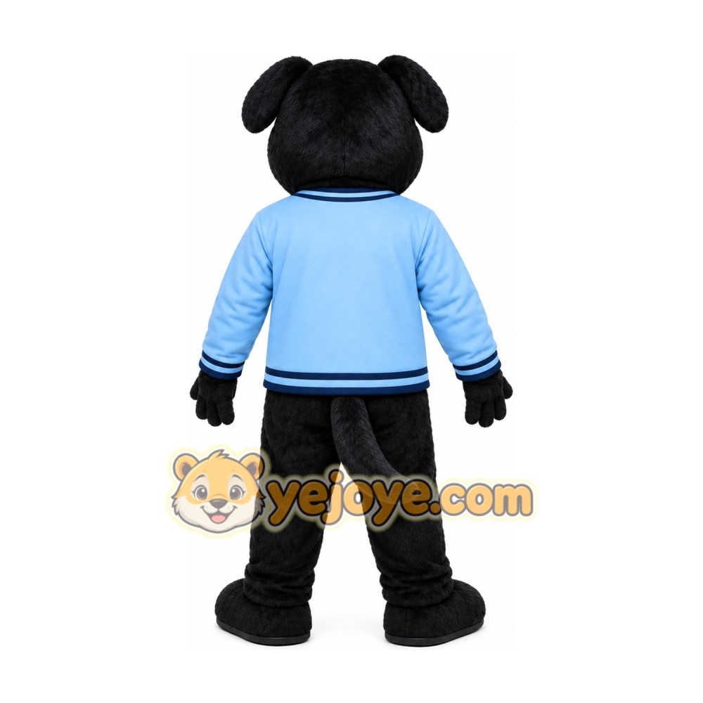 Black Dog Blue Shirt Mascot Costume Black Dog Blue Shirt Mascot Costume
