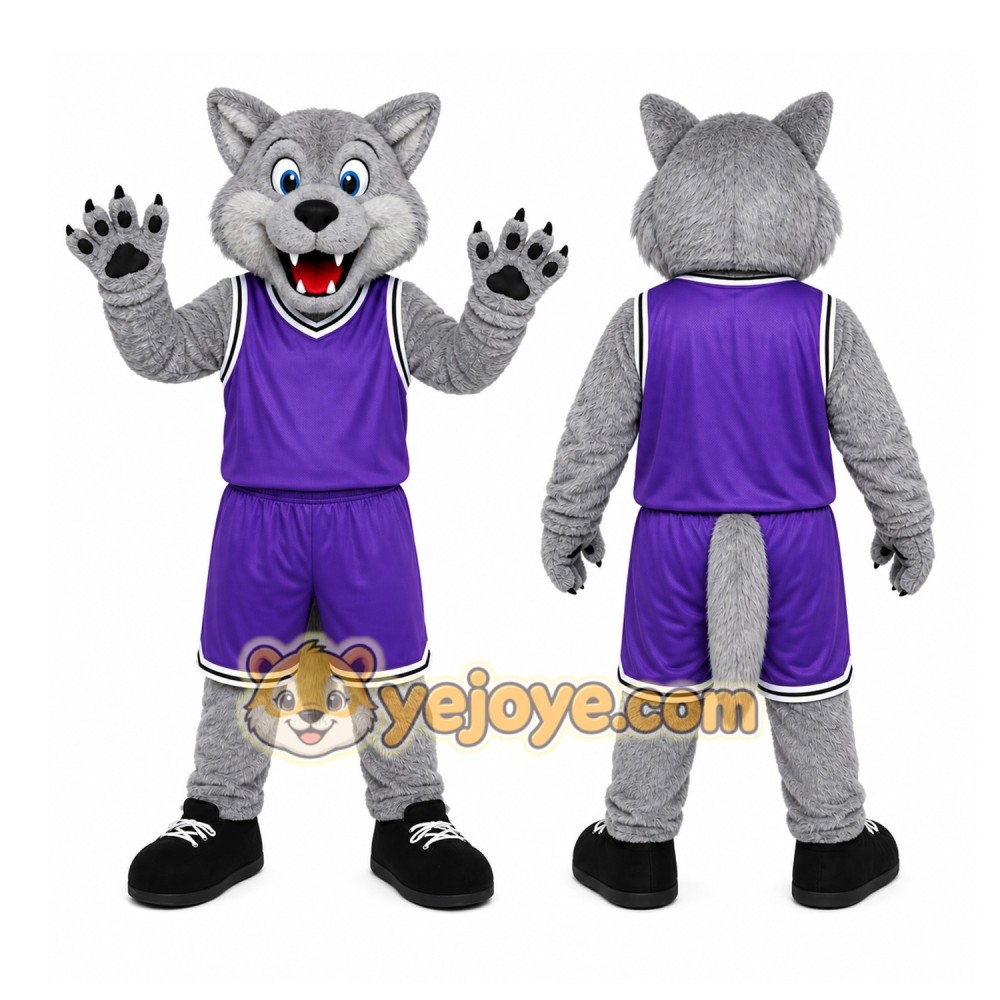 Gray Wolf Purple Mascot Costume Gray Wolf Purple Mascot Costume