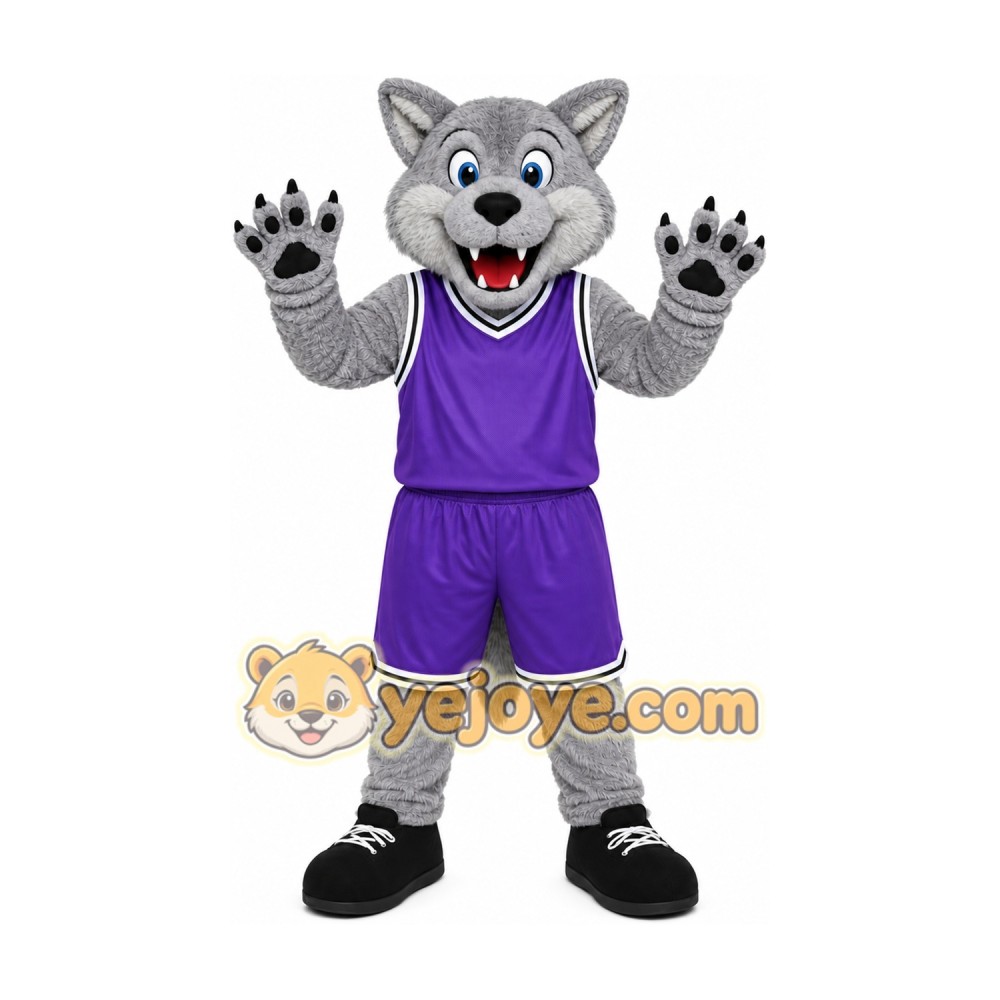 Gray Wolf Purple Mascot Costume Gray Wolf Purple Mascot Costume