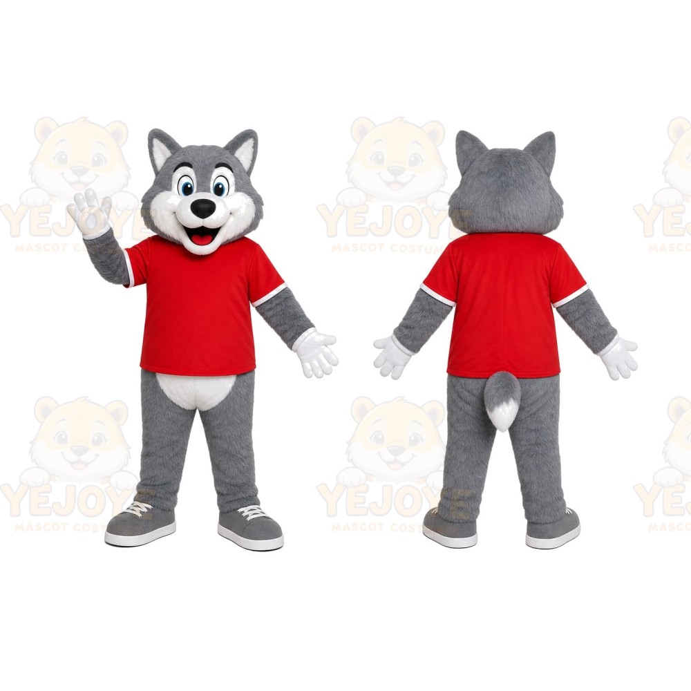 Gray Wolf Red Shirt Mascot Costume