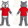 Gray Wolf Red Shirt Mascot Costume