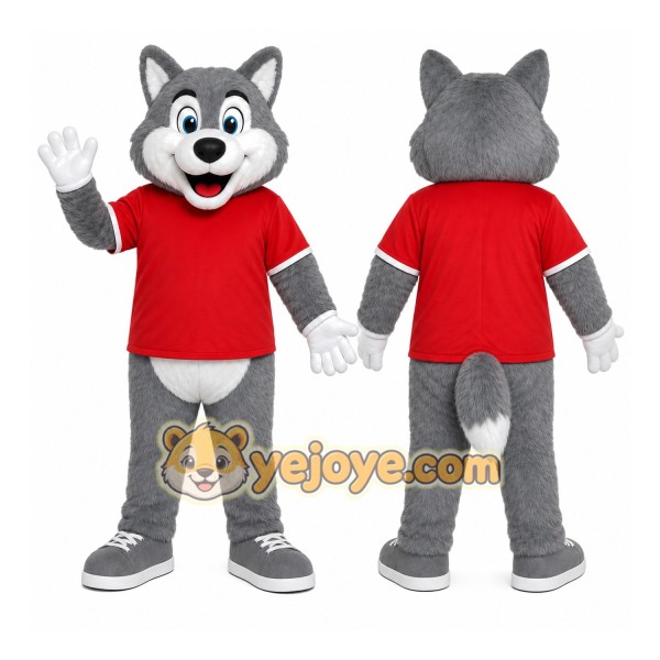 Gray Wolf Red Shirt Mascot Costume