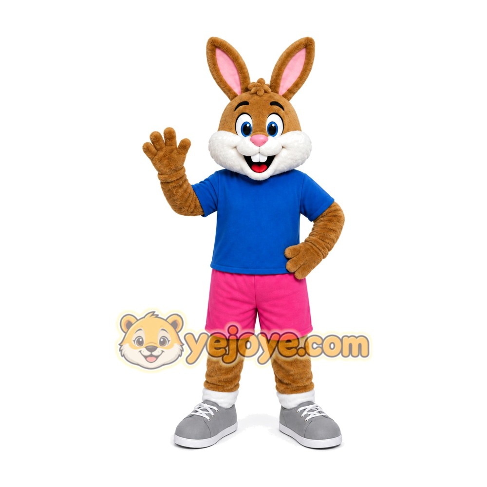Rabbit Blue Shirt Mascot Costume Rabbit Blue Shirt Mascot Costume