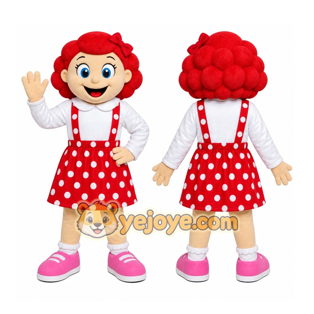 Red Dot Dress Girl Mascot Costume