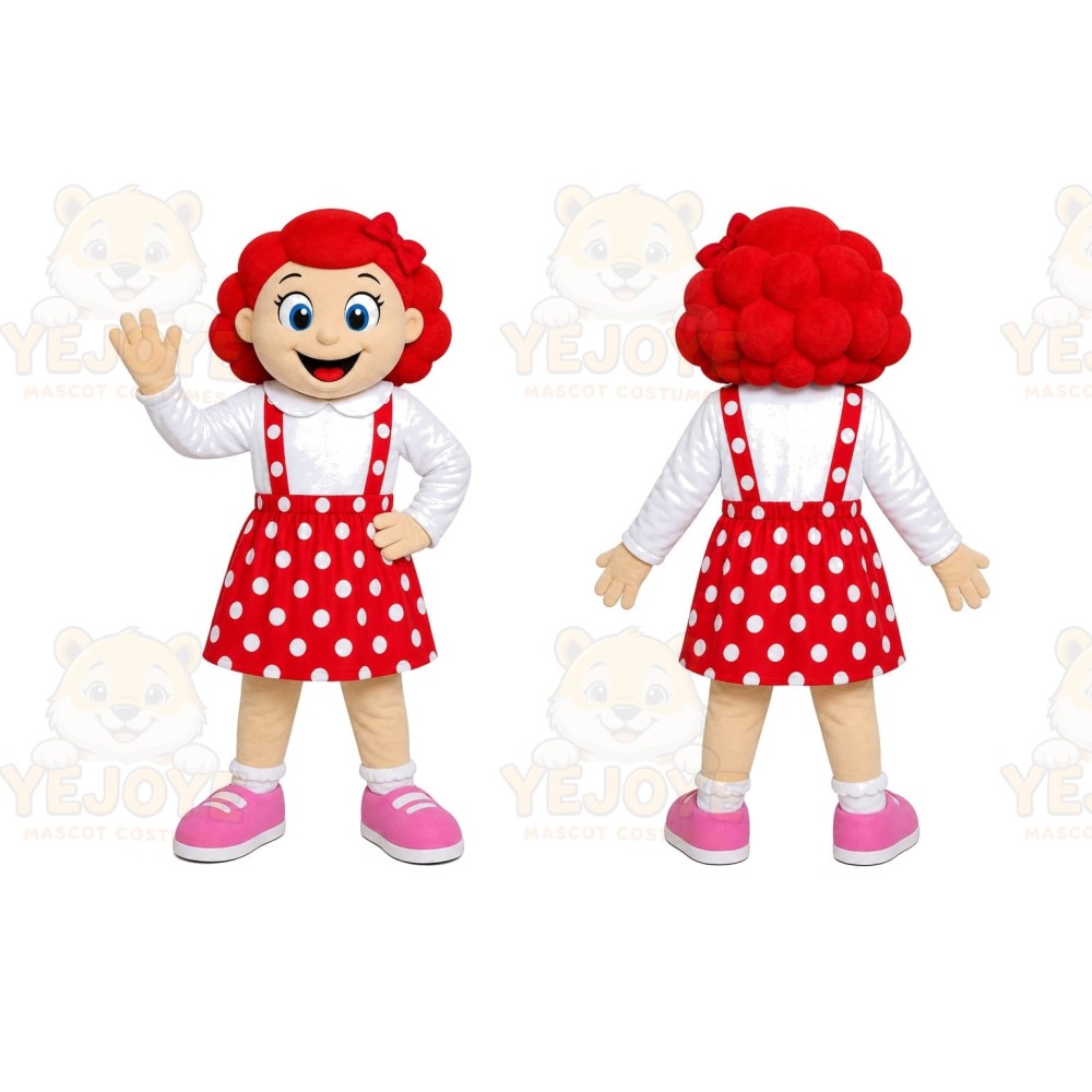 Red Dot Dress Girl Mascot Costume