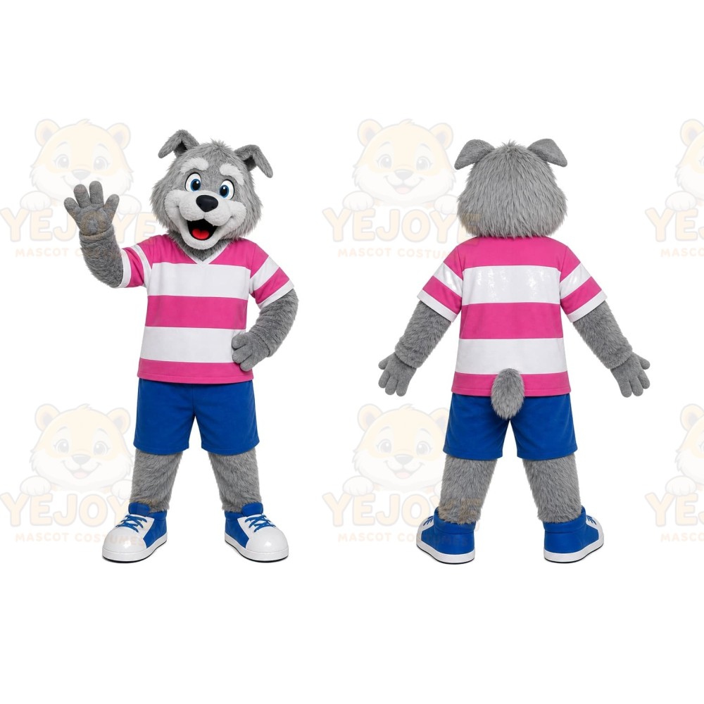 Gray Husky Dog Pink Shirt Mascot Costume