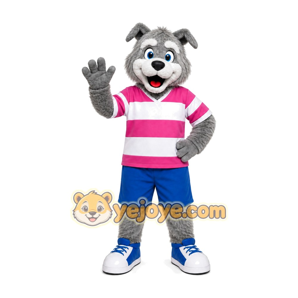 Gray Husky Dog Pink Shirt Mascot Costume