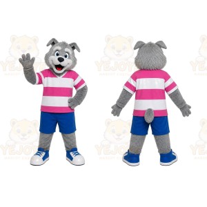 Gray Husky Dog Pink Shirt Mascot Costume