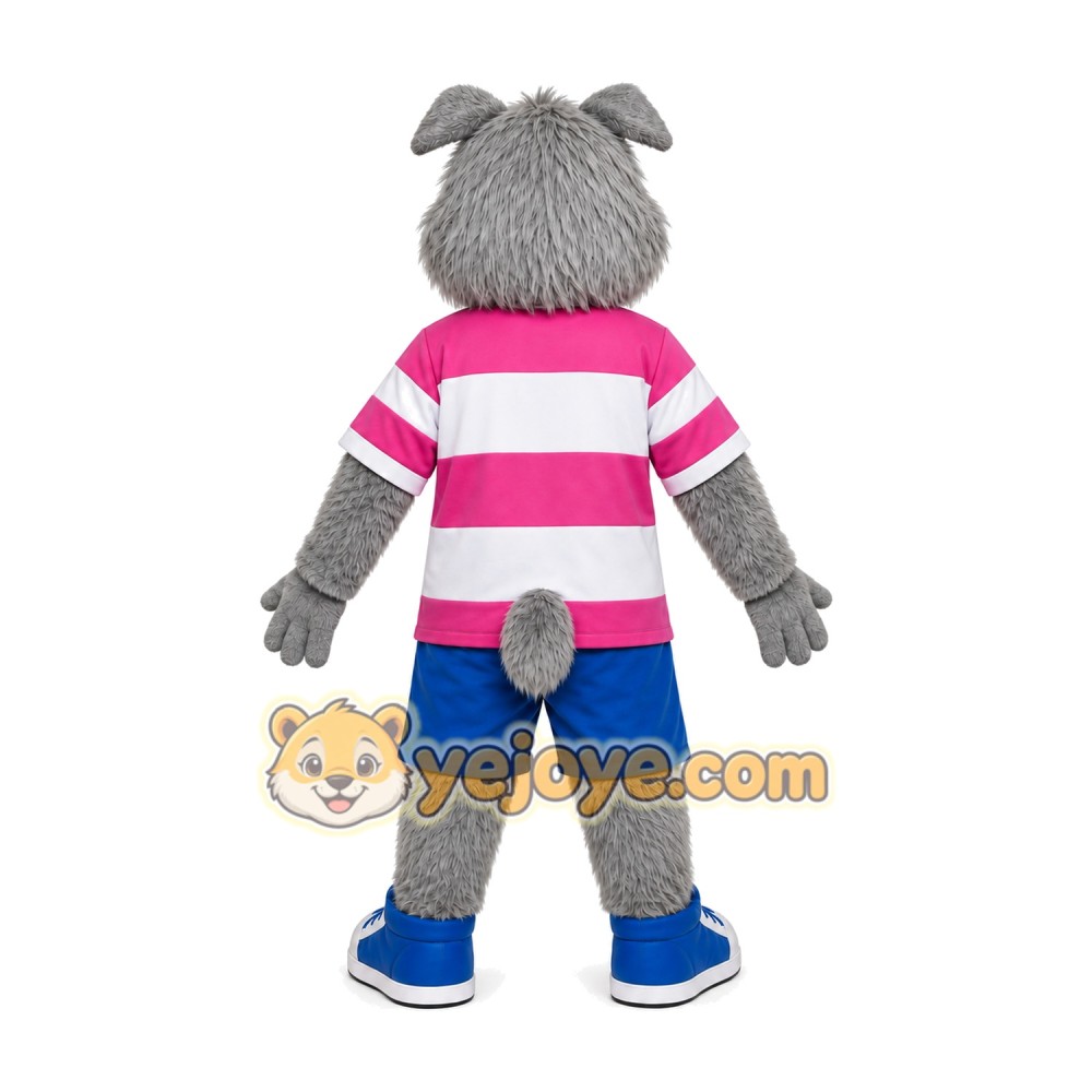 Gray Husky Dog Pink Shirt Mascot Costume
