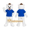 White Cat Blue Shirt Mascot Costume