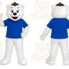 White Cat Blue Shirt Mascot Costume