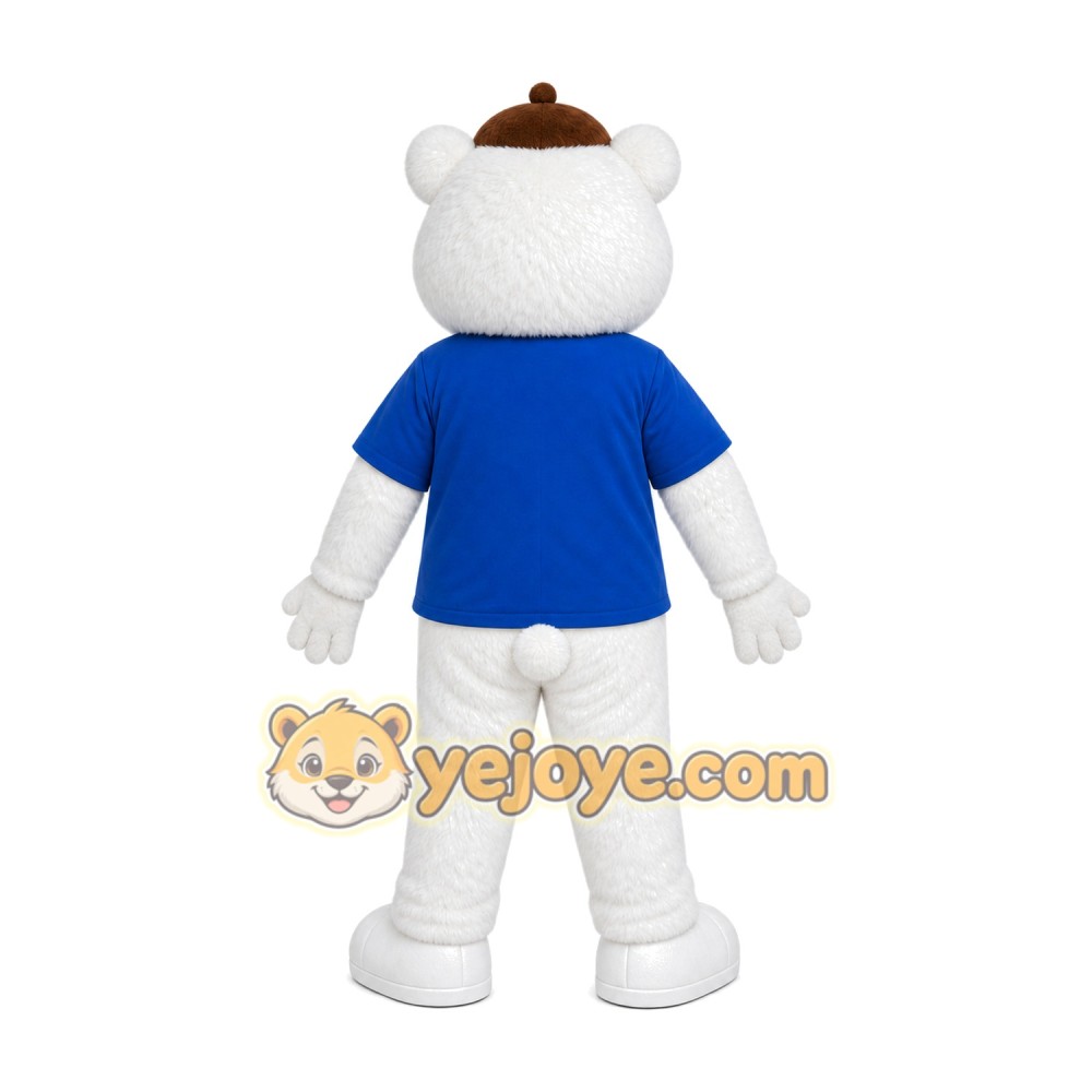 White Cat Blue Shirt Mascot Costume