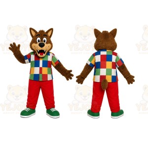 Patchwork Wolf Mascot Costume