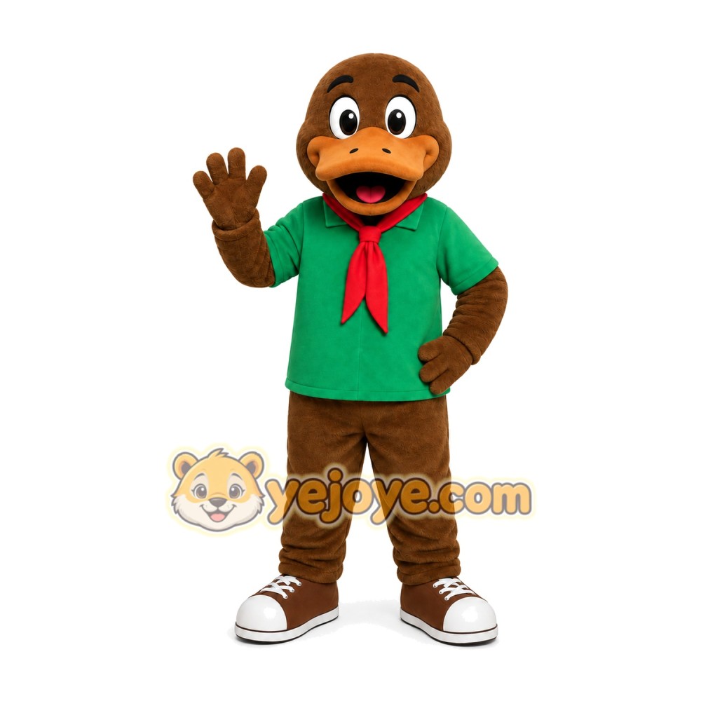 Brown Duck Green Shirt Mascot Costume Brown Duck Green Shirt Mascot Costume