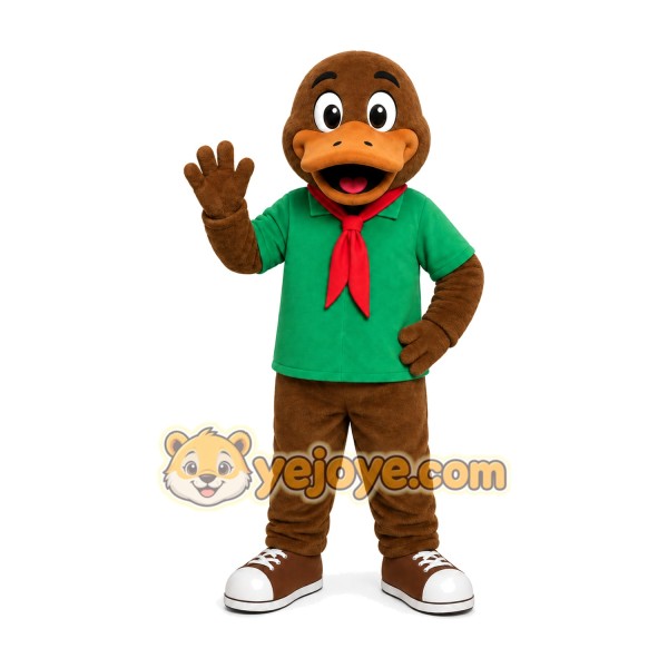 Brown Platypus Mascot Costume with Green Shirt