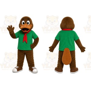 Brown Duck Green Shirt Mascot Costume
