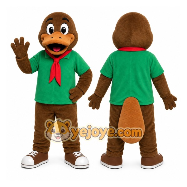 Brown Platypus Mascot Costume with Green Shirt