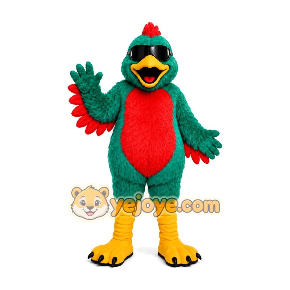 Green Red Rooster Mascot Costume