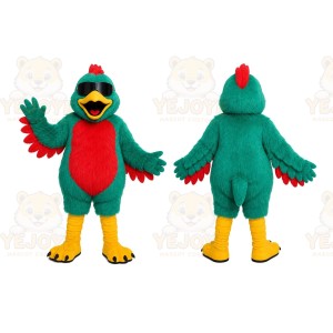 Green Red Rooster Mascot Costume
