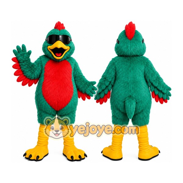 Green Red Rooster Mascot Costume