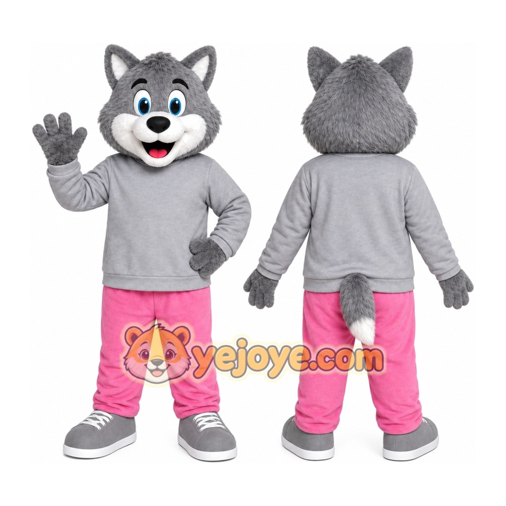 Gray Wolf Pink Pants Mascot Costume Gray Wolf Pink Pants Mascot Costume